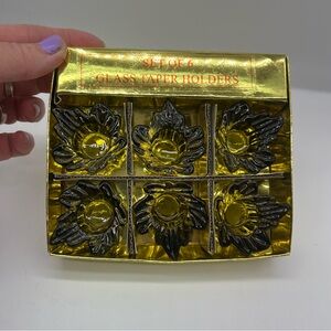 Glass leaf taper candle holders set of 6 elegant leaf design Thanksging Fall